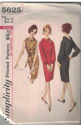5625 SIMPLICITY 1964 BIAS ROLL COLLAR DRESS SLEEVES OR NOT PATTERN 12 32"B